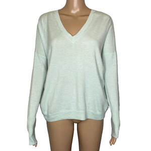 Women's XS J.Crew 100% Cashmere Mint Green V-Neck Pullover Sweater